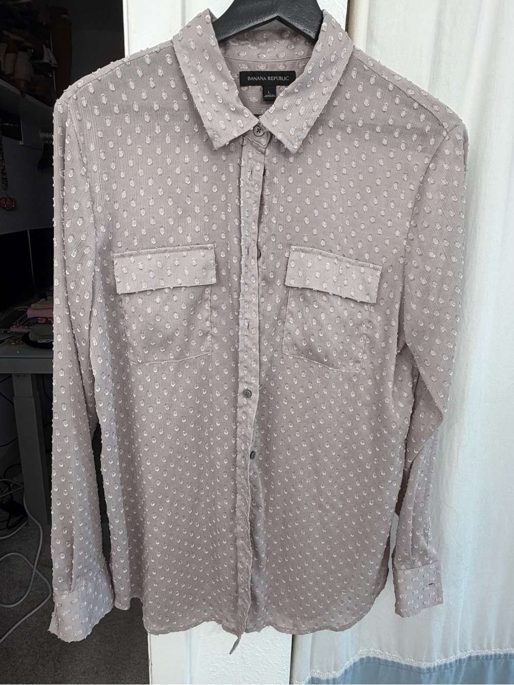 Banana Republic Light Taupe Textured Dot Button-Down Shirt